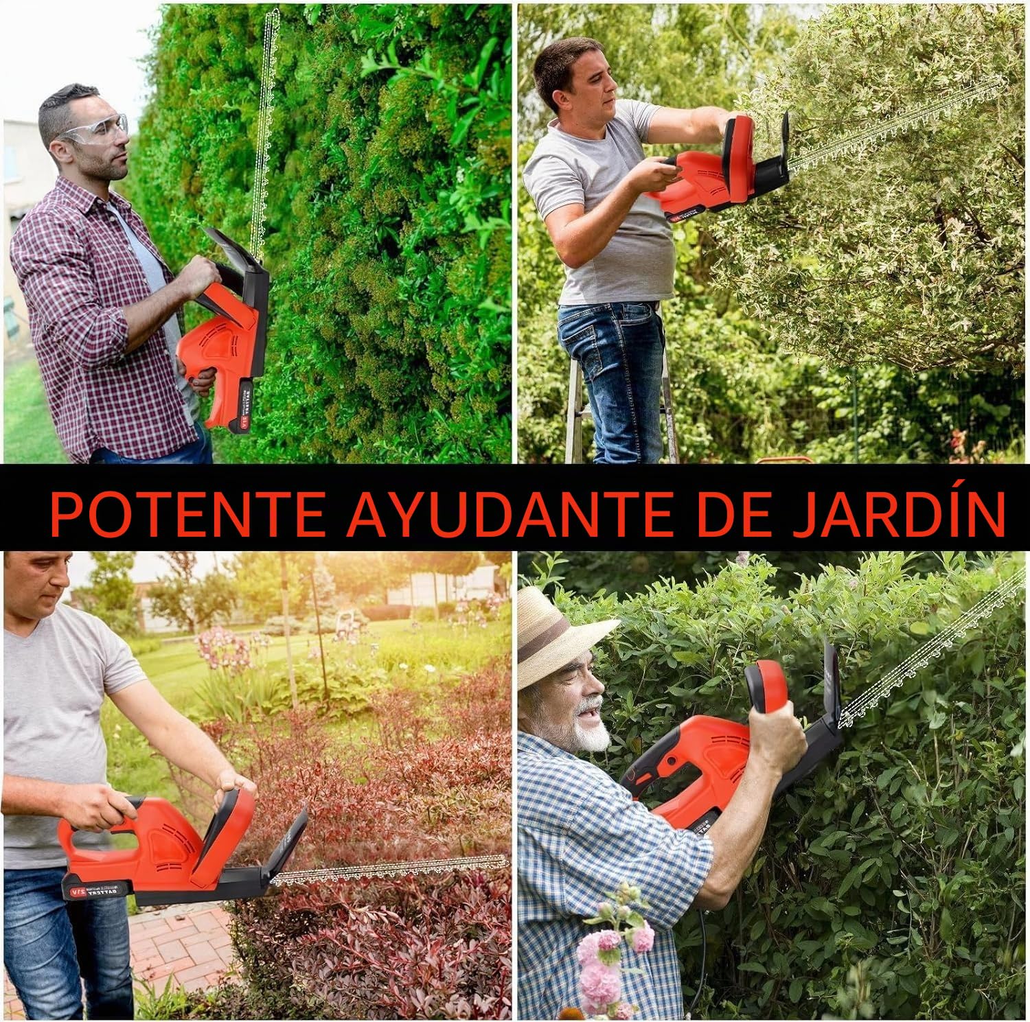 Cortasetos Electrico, Cortasetos Bateria con Batería 3.0ah y Cargador, 360° Ajustable Podadora, 51 cm Longitud Hoja, 17 mm Espacio Entre Dientes, Cubierta Cuchillas para Setos, Ramas, Arbustos, Ramita