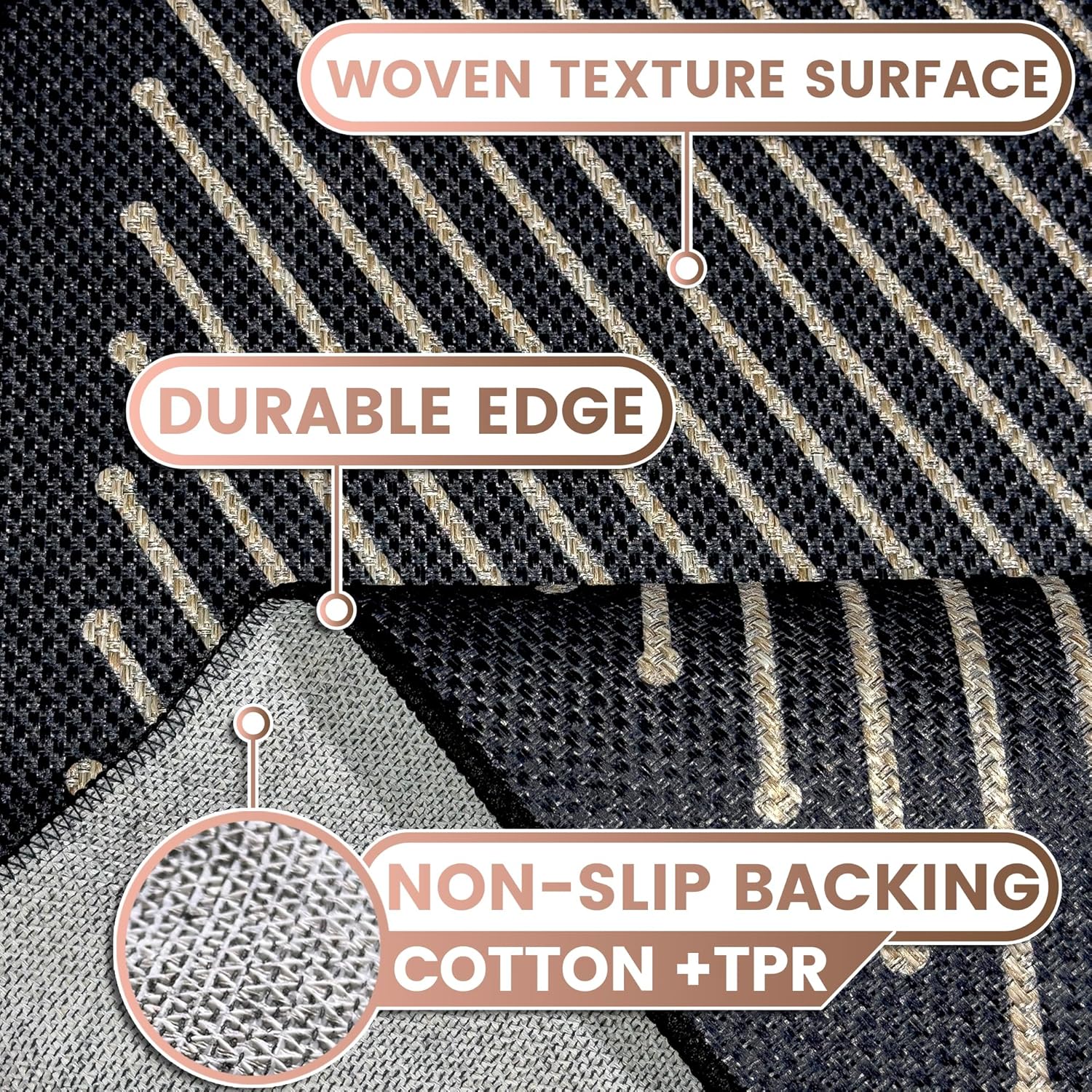 Washable Modern Geometric Easy Jute Rug, 5x7 Black Neutral Boho Outdoor Indoor Patio Farmhouse Large Area Rugs, Woven Lightweight Non Slip Carpet Mat for Living Dining Room Bedroom Classroom Backyard