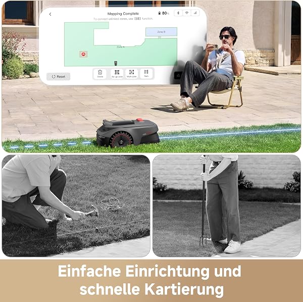 MOVA ViAX 250 Mähroboter Ohne Begrenzungskabel, Empf. 250m², KI-gestützte Kartierung, U-förmige Bahnen, Hindernisvermeidung Dual-Vision, Besserer Kantenschnitt, Für Komplexe Gelände, Appsteuerung - 2