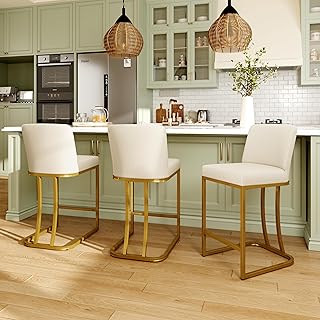MAISON ARTS Off White & Gold Counter Height Bar Stools with Back Set of ...
