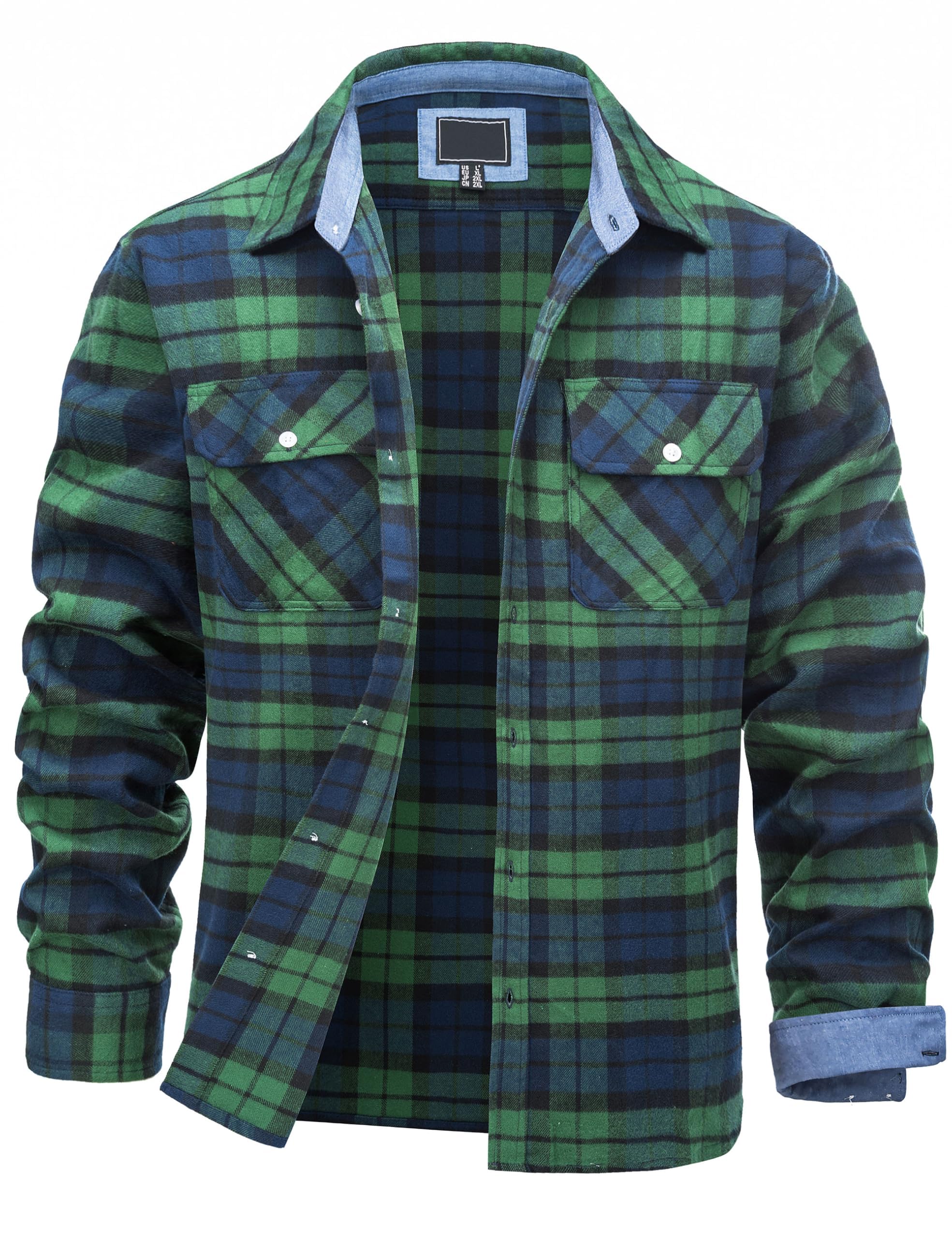 TACVASEN Herren Flanell Langarm Holzfällerhemden karo Hemd mit Brusttasche | Baumwollhemd,Flanellhemd Herren Winter,Arbeitshemden,Trachtenhemden,Herren-Freizeithemd,Normalpassform,Warme Hemden