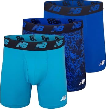 New Balance Mens Performance Boxer Briefs with Fly, Breathable Stretch Underwear, Moisture Wicking, Soft Waistband 3 Pack, Cadet/Team Royal/Royal, XX-Large