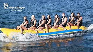 Island Hopper 8 Passenger Inline Banana Boat Float – Heavy Duty Commercial Towable Tube for Boating – 21 Ft Durable 1000D Material Boat Tube with Reinforced Seats, Handles, and Complete Kit – Yellow