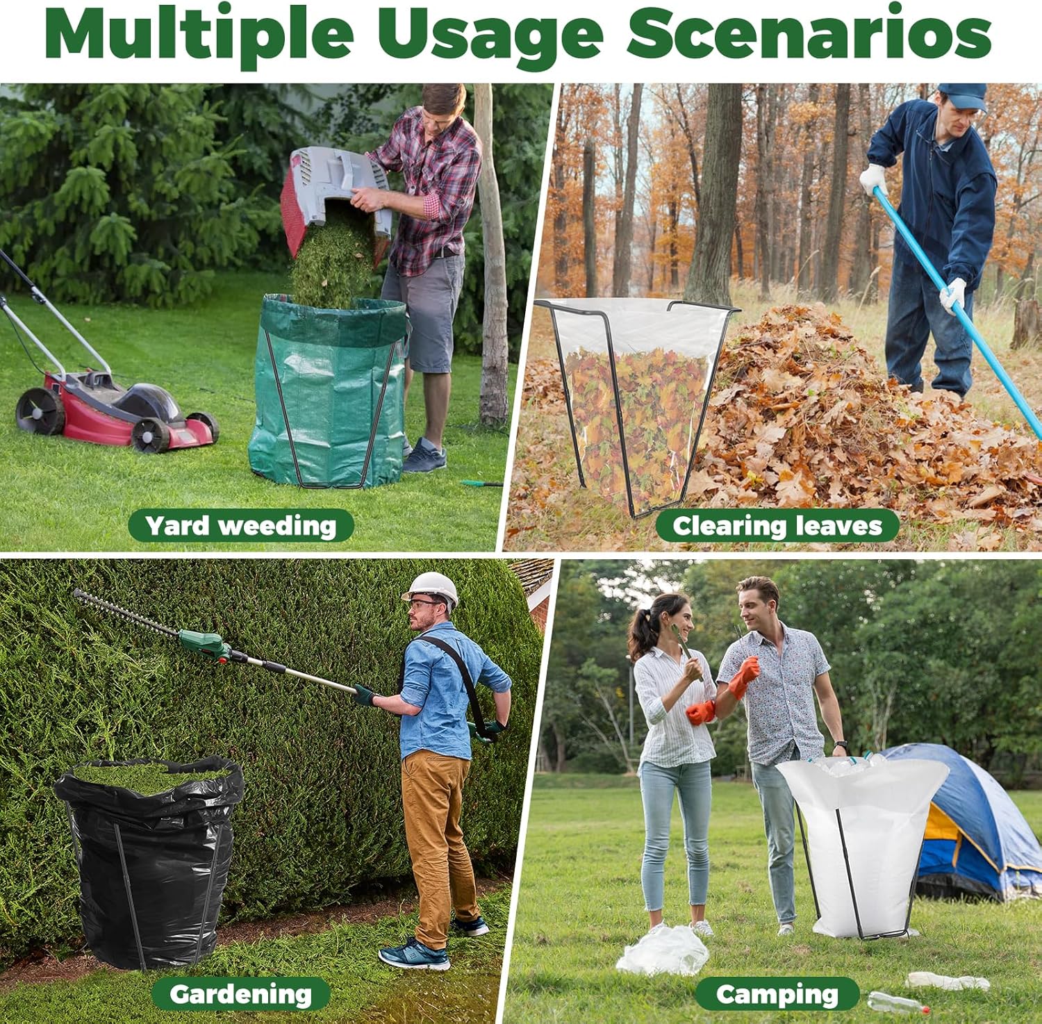 Outdoor Trash Bag Holder Metal Garden Trash Bag Holder for Yard Waste Stand Holds 30-45 Gallons Leaf Bag Holder with 4 Clips for Leaves Camping Lawn Party Weeding Yard Gardening（1pcs+4clips） - Image 6