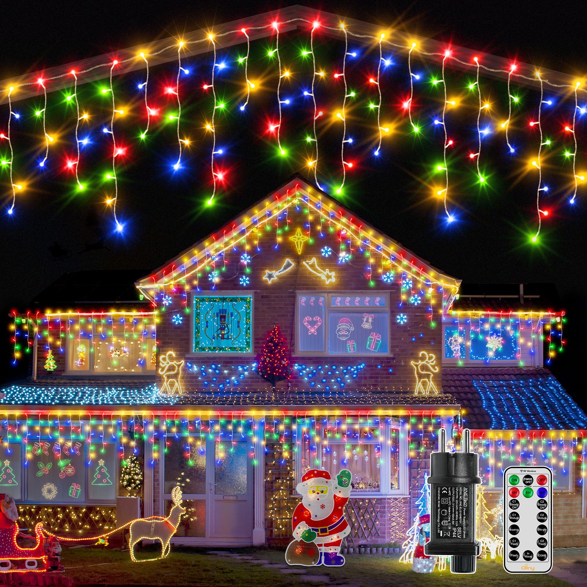 Ollny Guirnalda Luces Exterior 15M, 594 LED Cortina de Luces 8 Modos Impermeable Cascada Luces Decoración de Interiores y Exteriores para Navidad, Fiestas Jardín Balcon Ventana (Blanco Cálido)
