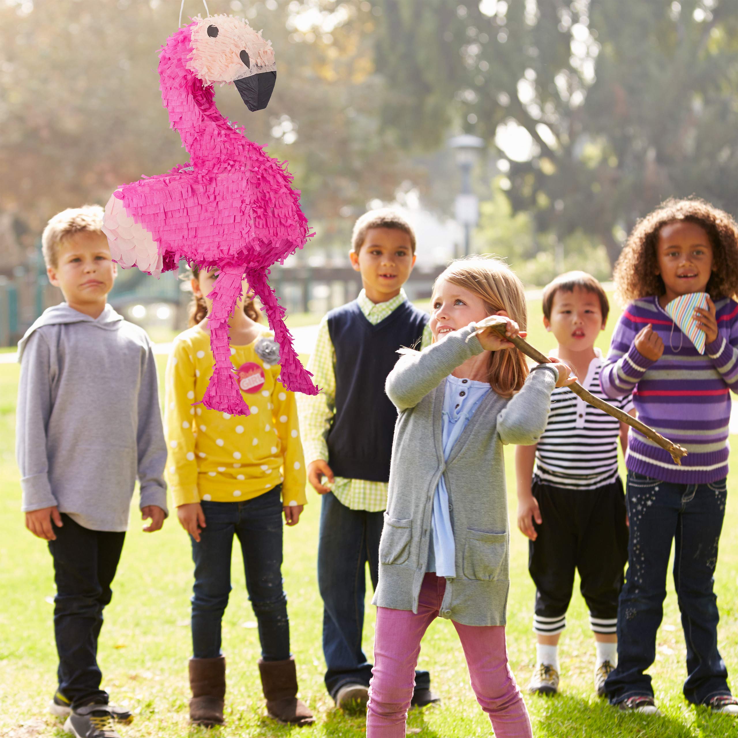 Relaxdays Pack de 4 Piñatas Infantiles de Flamenco XXL, Papel, Rosa, 80 x 40 x 14 cm