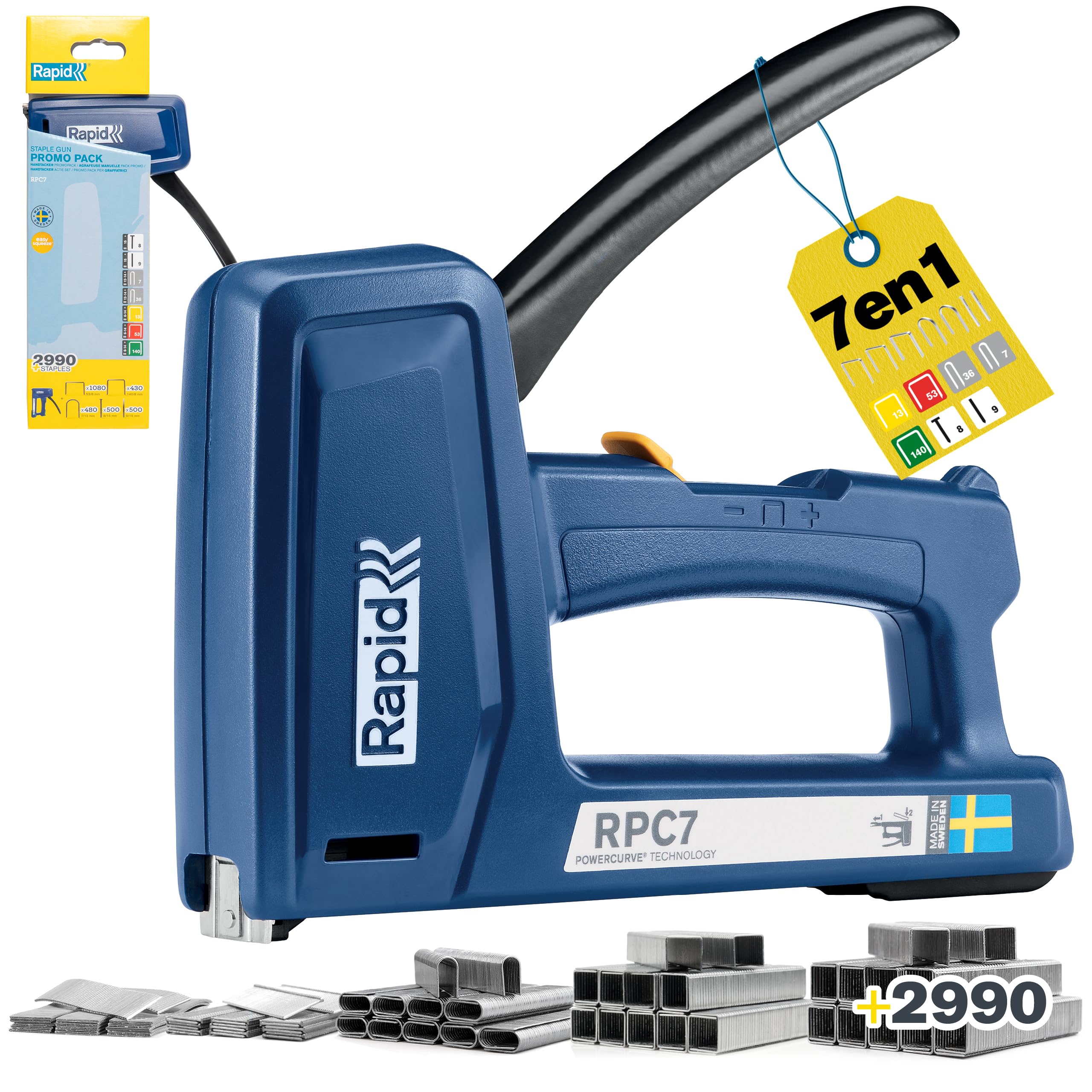 Rapid RPC7 - Kit Agrafeuse Murale 7-en-1, 2990 Agrafes + 1000 Clous