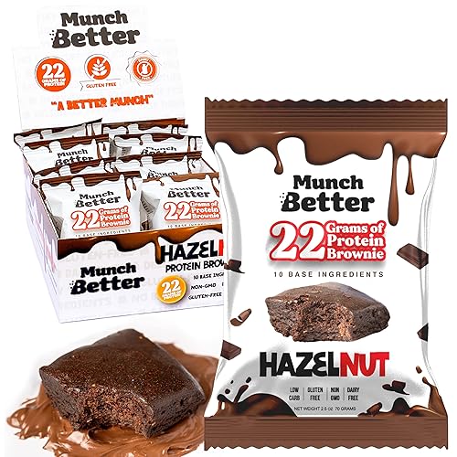 Munch Better Brownie de proteína de 0.78 oz, sin gluten, sin lácteos, 0.35 onzas de colágeno, sin OMG, textura de chocolate con alto contenido de