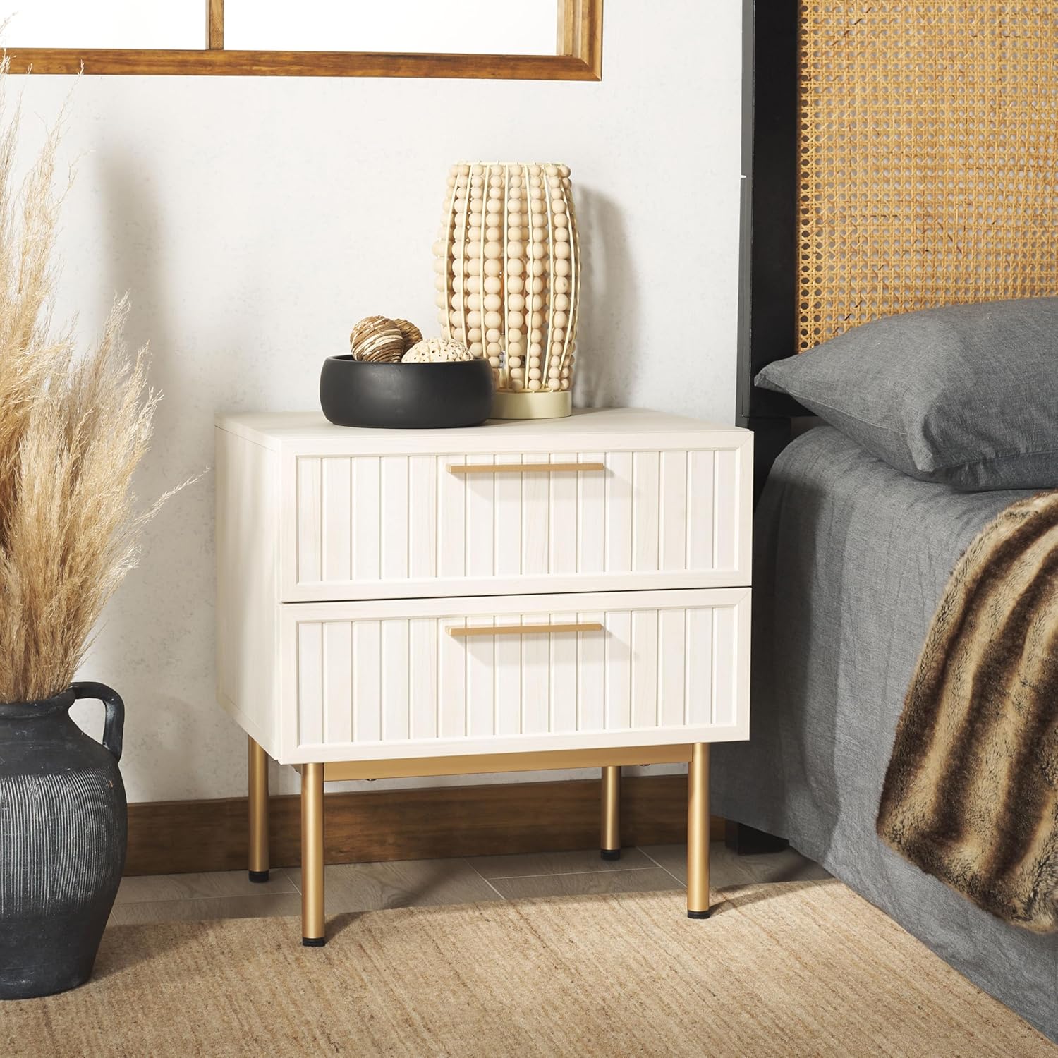 SAFAVIEH Home Collection Axelle Bleached White/Gold 2-Drawer Nightstand
