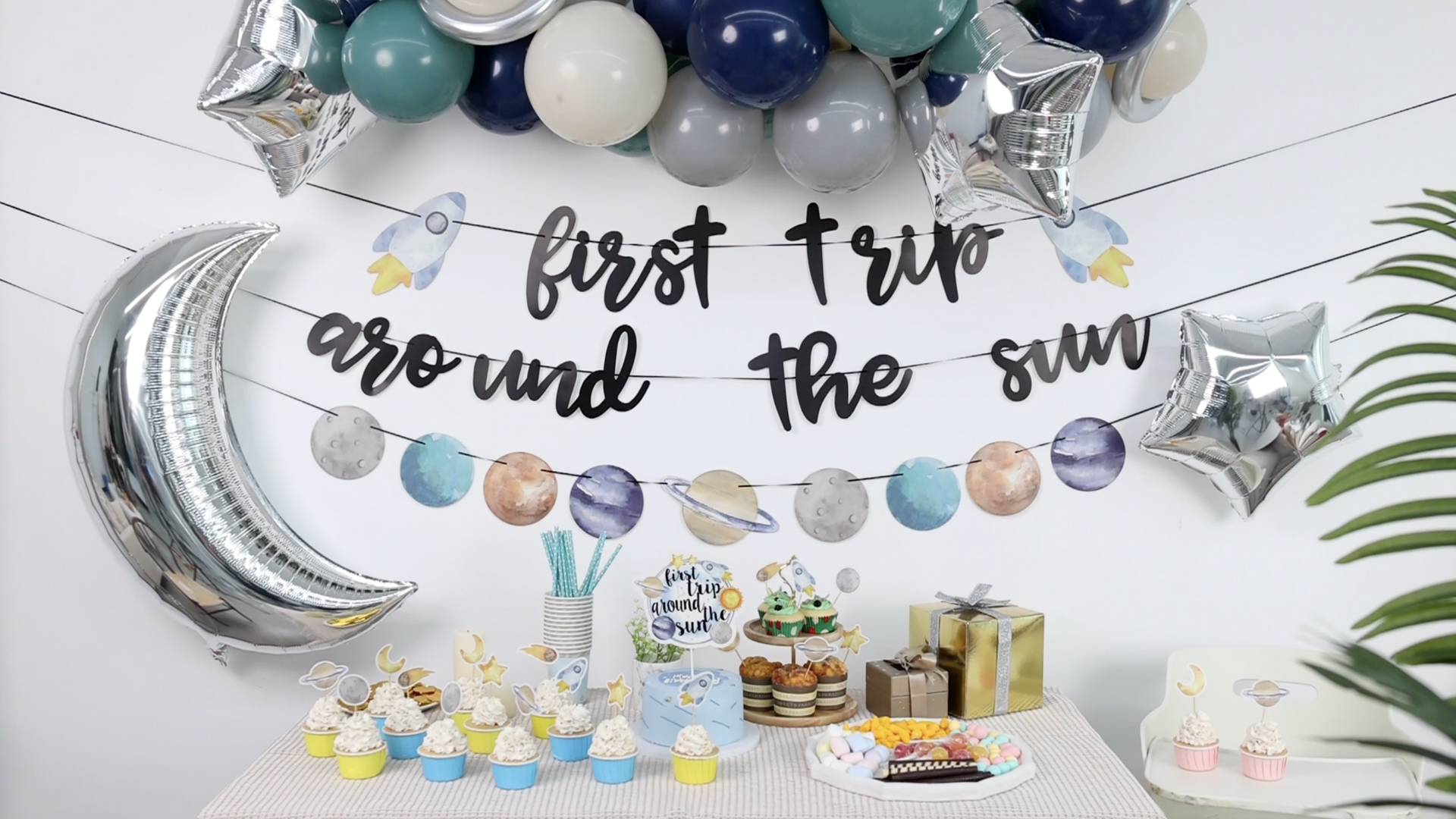 Avezano First Trip Around The Sun Birthday Banner - Outer Space Theme, 70.8x43.3 Inch, For Girls 1st Birthday - View #6