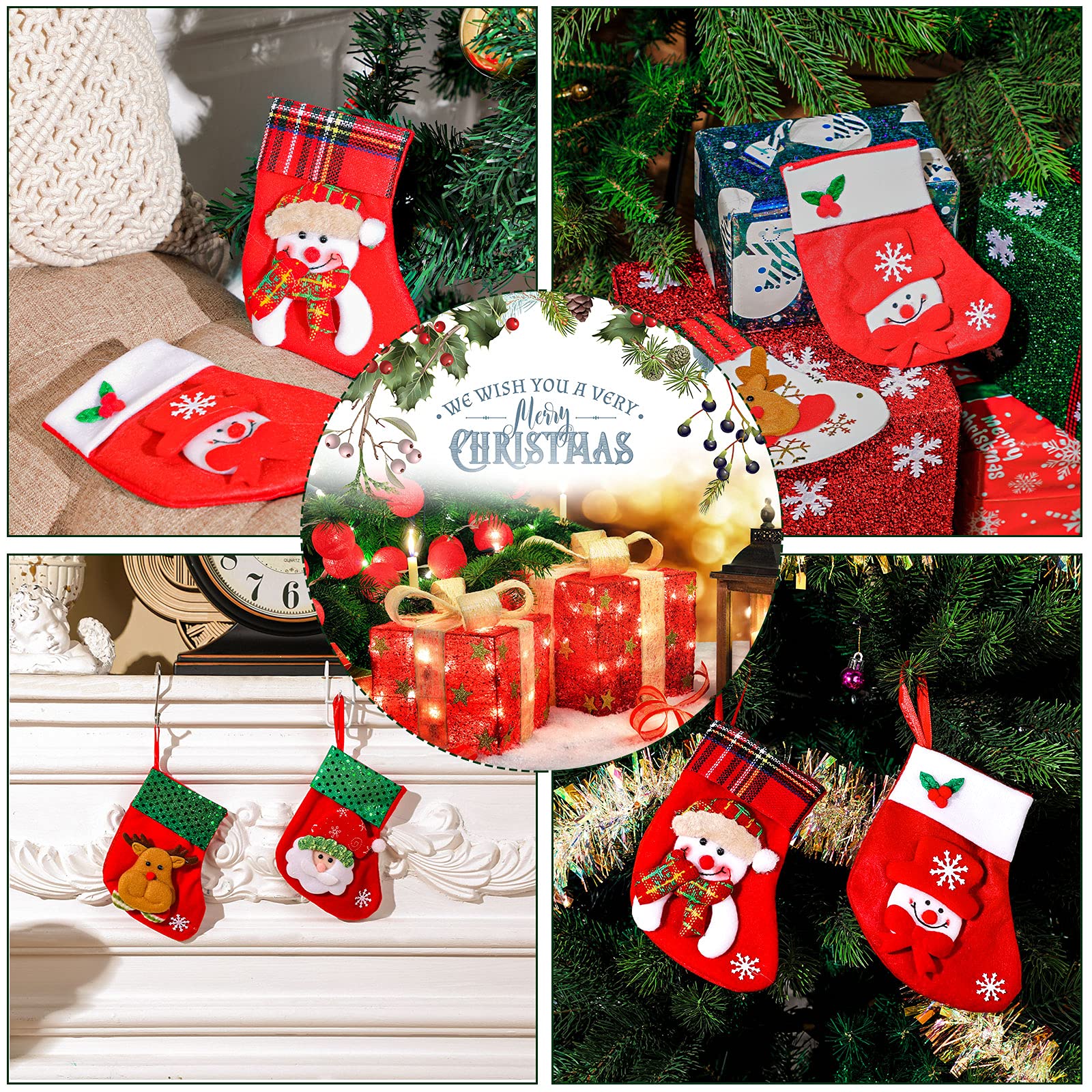 48 Stück Weihnachtsbaum Mini Strümpfe Weihnachtsstrumpf mit Weihnachtsmann, Schneemann, Elch Muster Weihnachten Hängende Strümpfe Weihnachten Party Dekoration für Weihnachten Urlaub Dekor Supplies,