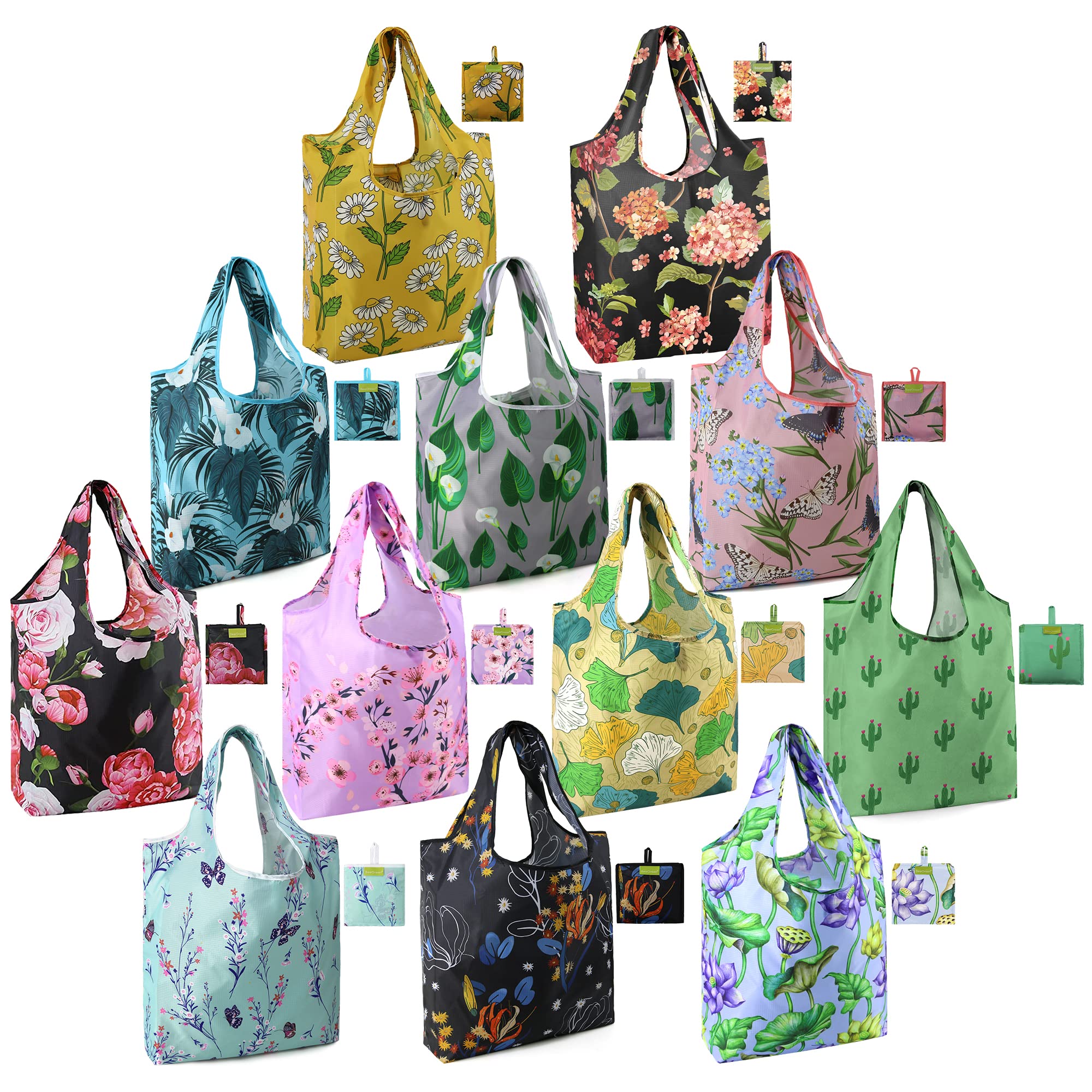 BeeGreenBeeGreen Floral Reusable Grocery Bags Foldable Bulk 12 Pack, Flower  Reusable Shopping Bags Extra Large 50LBS Heavy Duty, Machine Washable