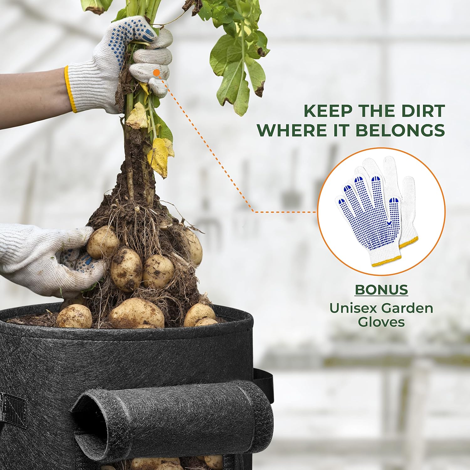 La Main Verte Potato Growing Containers, [5 Pack] 10 Gallon Potato Bags for Growing Potatoes, Non Woven Potato Pots for Growing Potatoes with [Bonus] Garden Gloves for Tomato, Vegetable and Fruits