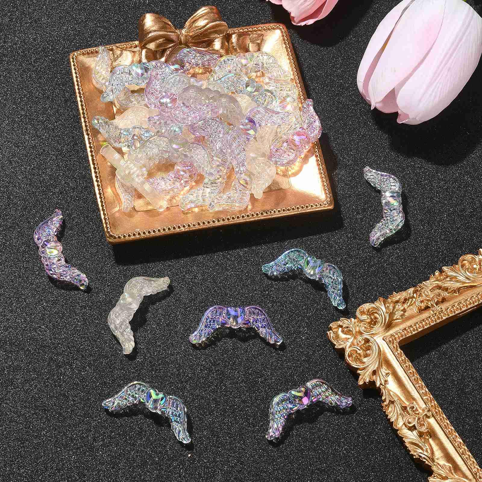 UR URLIFEHALL 30 Pcs 6 Colours Acrylic Angel Wing Beads Iridescent Fairy Wings Spacer Beads for Jewellery Making Hairband Craft Gift Decor - Image 4