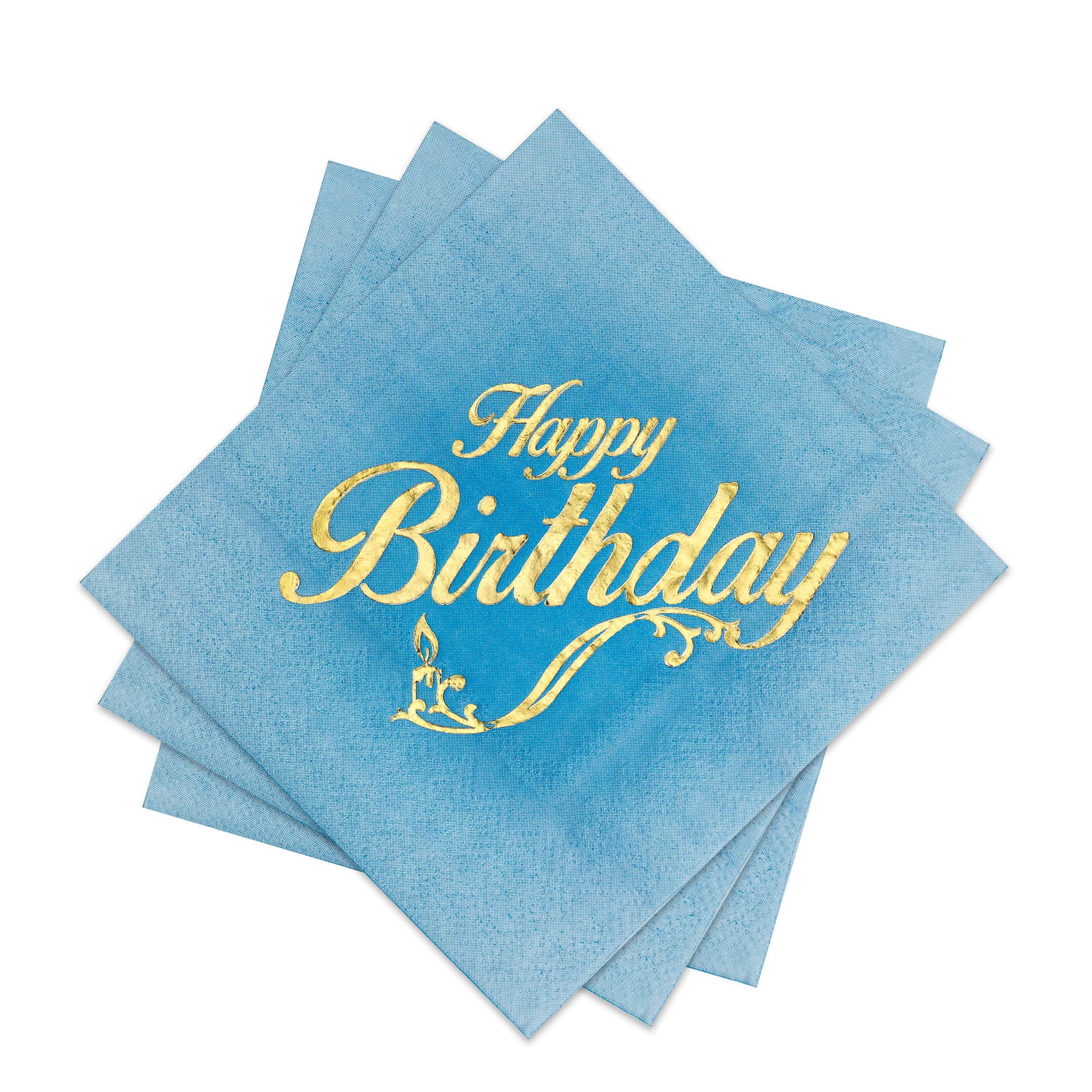 Gold Foil Happy Birthday Printed Napkins - Set of 72 Cocktail Party Napkin for B-Day Celebration - Dining Table Decoration for Home Parties, Catering | 5 x 5 Inches, Blue Ombre Sheets