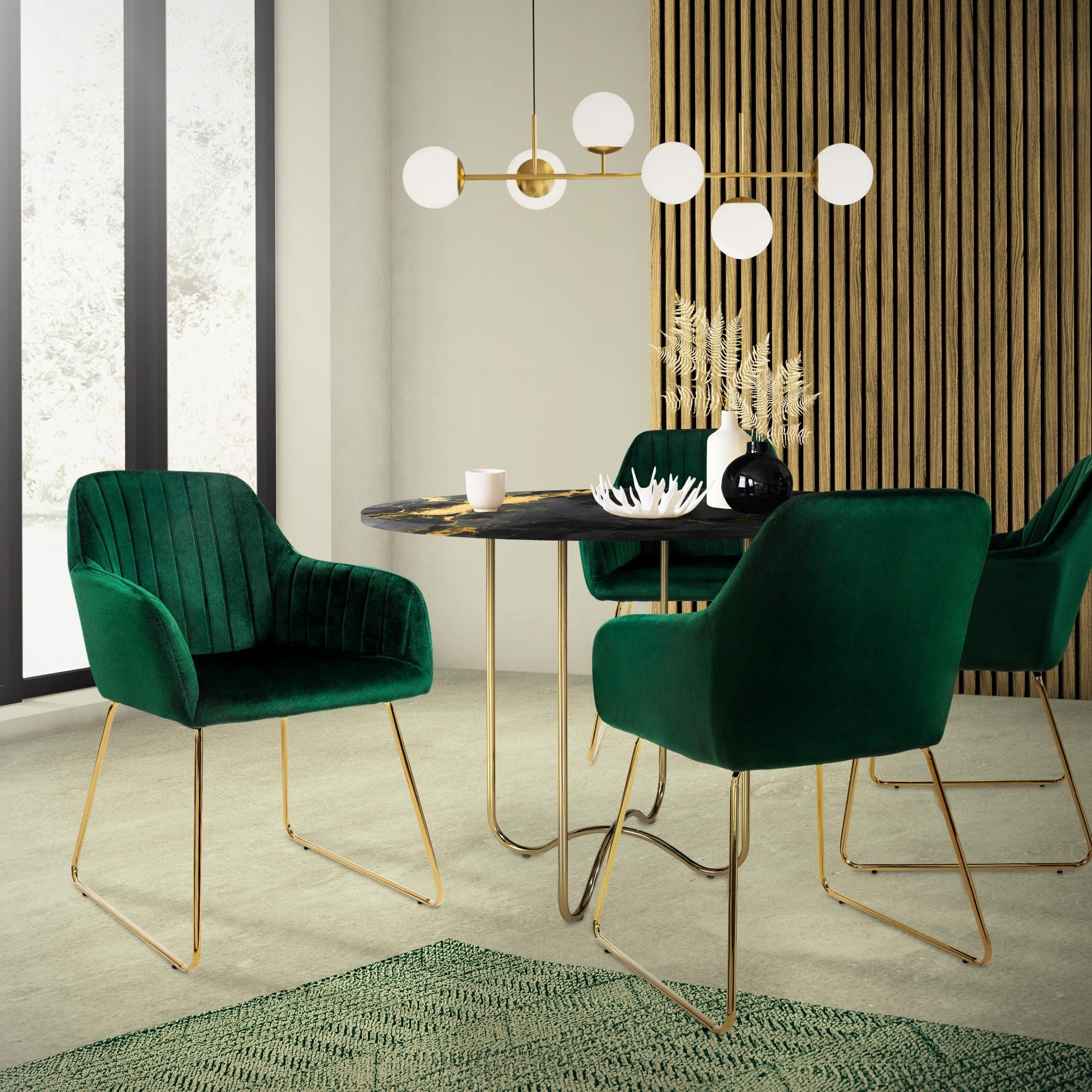 ML-Design Juego de 2X Sillas de Comedor Verdes Asiento Ergonómico Acolchado Tapizado de Terciopelo, Patas de Metal Dorado Sillón de Diseño Moderno para Mesa de Salón Escritorio Dormitorio o Cocina