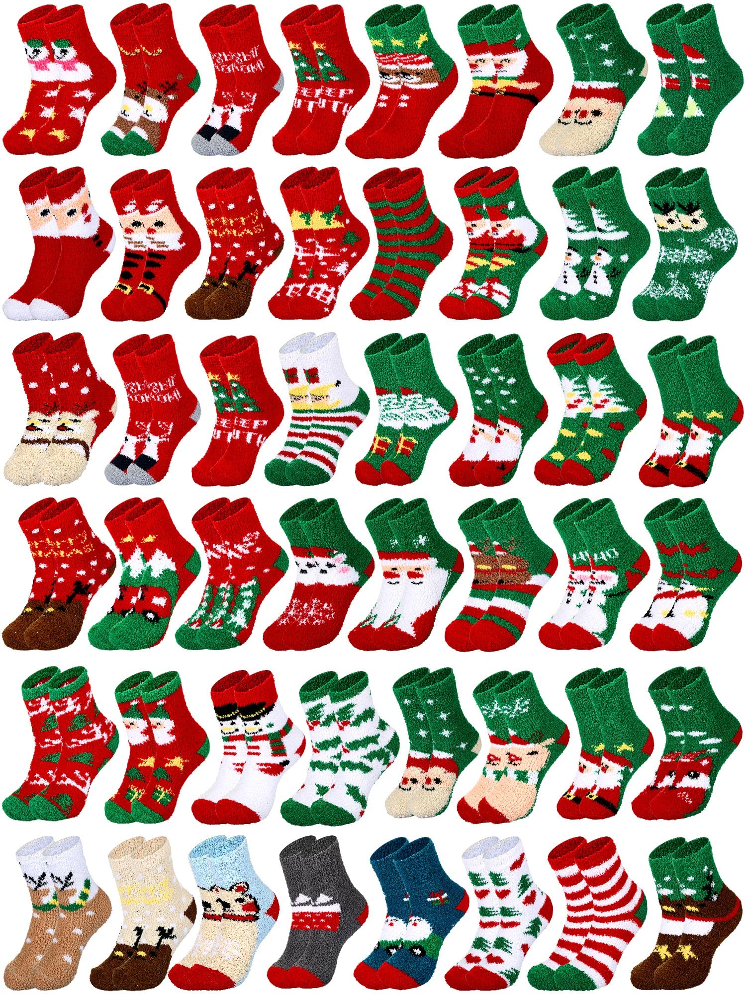 Liitrsh 48 pares de calcetines de Navidad peludos a granel para vacaciones de invierno, paquete de calcetines largos y esponjosos de Navidad, calcetines de dibujos animados para mujer, regalo para el