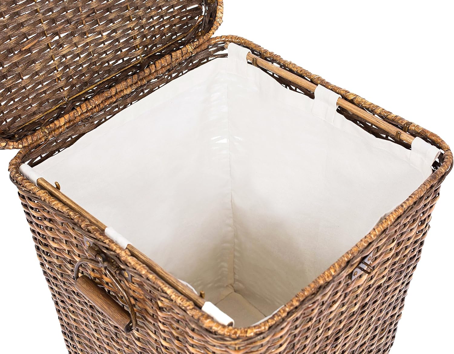 BirdRock Home Rattan Peel Hamper with Lid - Removable Laundry Bag - Machine Washable Canvas Lining - Spacious Interior - Organizer, Brown