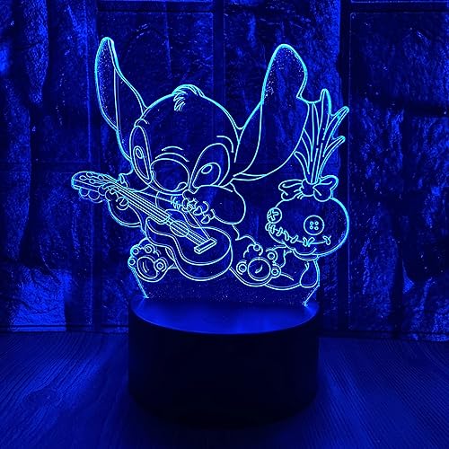 Linda figura de anime Kawaii Star Baby Stitch Lilo and Stitch Anime Personaje 3D LED Visual Luz nocturna con control remoto 16 colores Decoración de