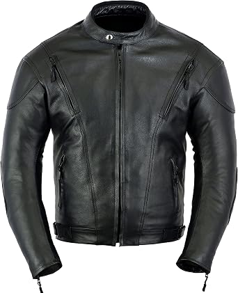 Mens Impact Summer Leather Motorcycle Jacket Large Vents Mesh Lined Touring Commuting Urban riding Coat