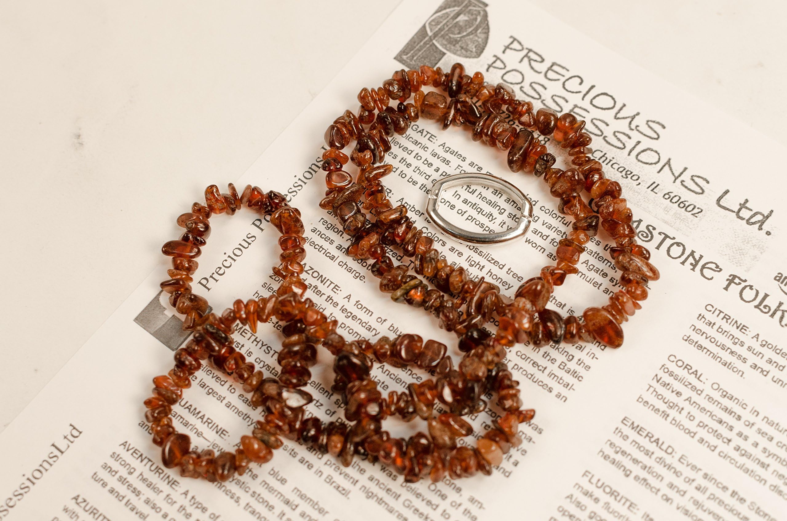 Hessonite Garnet Necklace Chip Beads Nuggets Long Orange Brown Strand 34 Inch with Clasp