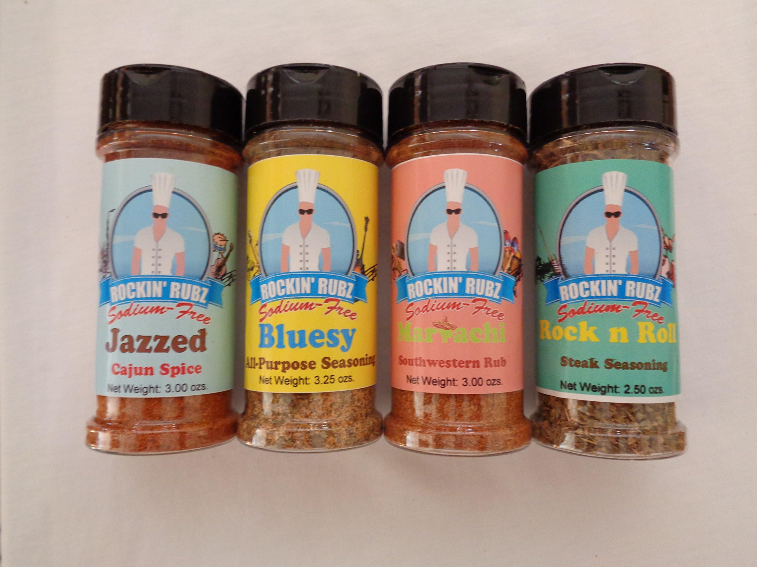Rockin' Rubz Sodium-Free Seasonings Variety Pack, 1 Bluesy, 1 Mariachi, 1 Rock N Roll, 1 Jazzed