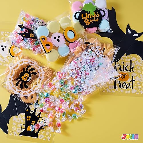 Miniatura 7 de JOYIN 150 bolsas de celofán de Halloween, autoadhesivas, transparentes para galletas y dulces, para niños, para dulce o truco, pequeña bolsa de