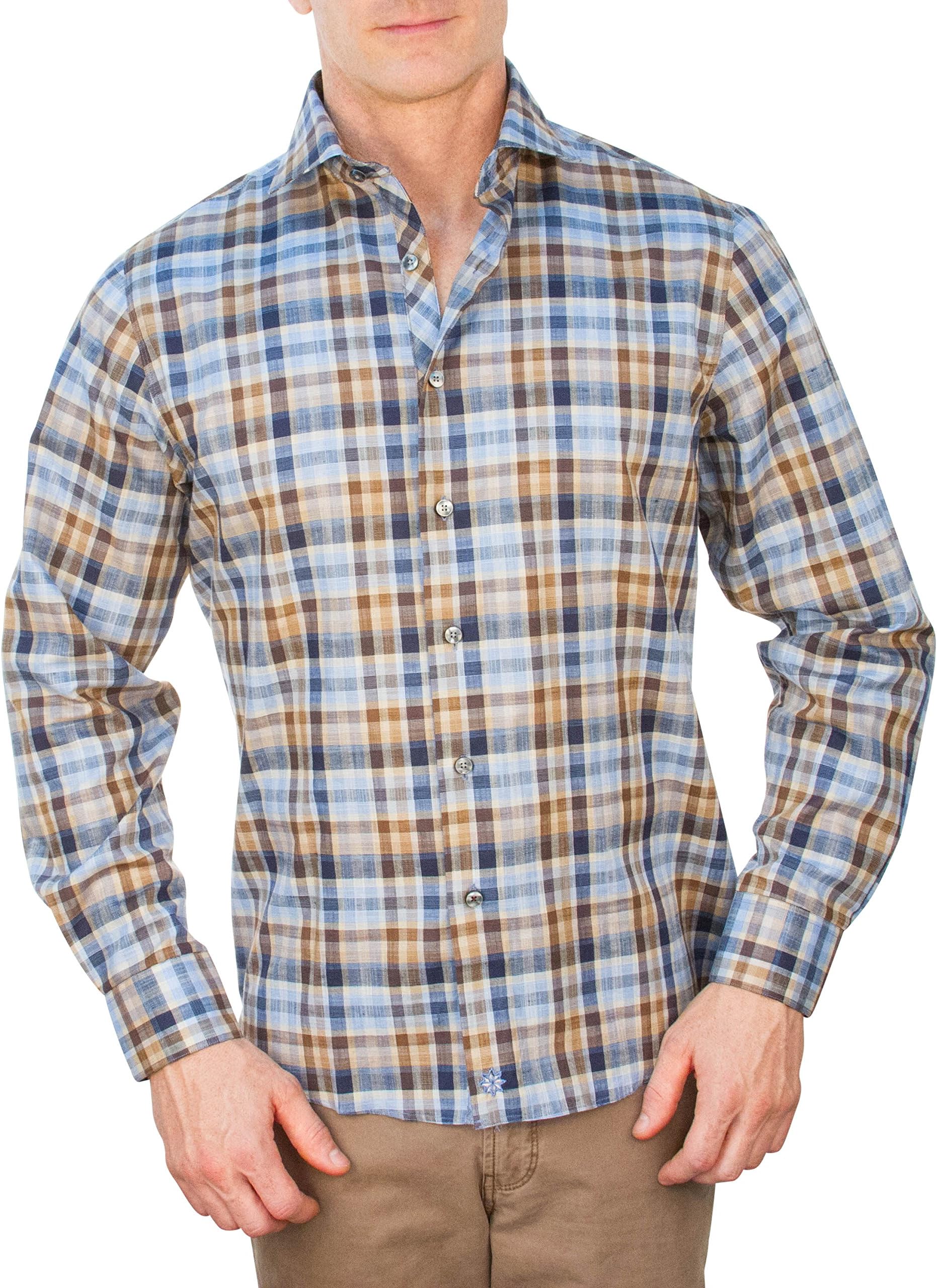 Franklin Long Sleeve Classic Button Down Plaid Flat Front Shirt Blue Size M