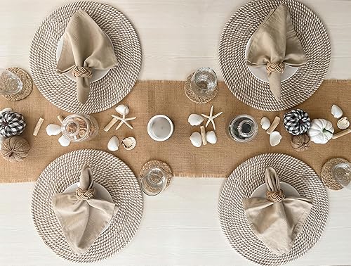 Miniatura 4 de CHARDIN HOME Mantel redondo trenzado de yute y algodón (juego de 4), tamaño 13 pulgadas, redondo, color yute natural y blanco.