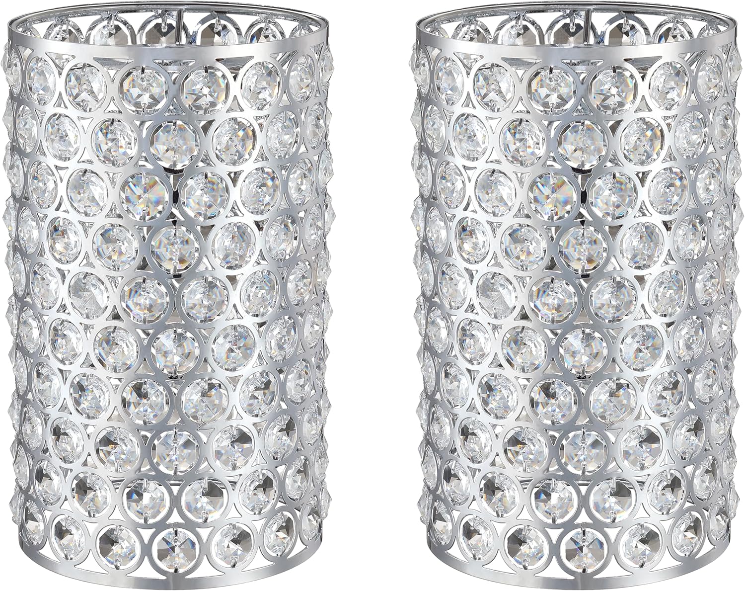 Doraimi Lighting 2 Pack Polyhedral Crystal Metal Pendant Ceiling Chandelier Wall Sconce Lamp Replacement Covers Shade Fixture Chrome Finish,1.66" Fitter Size,7.9" high*4.8" Diameter