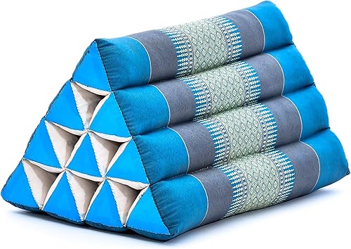 LEEWADEE Cojín triangular respaldo cómodo para TV o lectura, almohada inclinada para relajarse, hecha de kapok ecológico, 20 x 13 pulgadas, azul