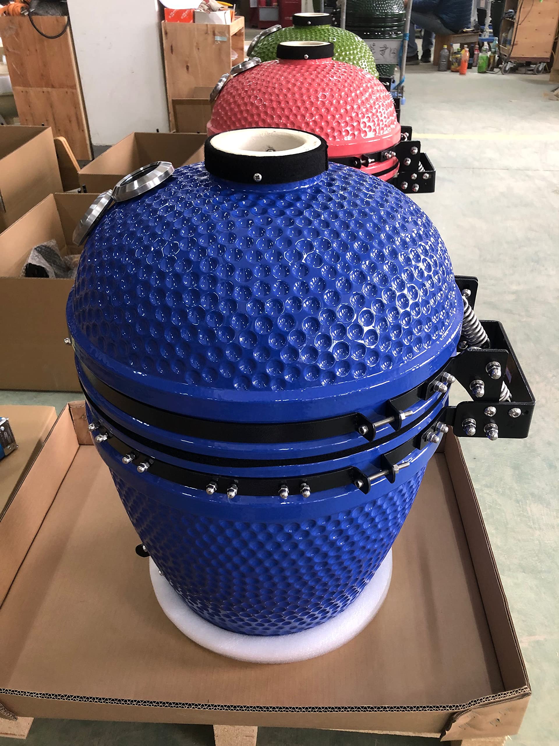 YNNI KAMADO TQTT18BU duży zestaw kamado, grill 45 cm, niebieski podwójny termometr z podajnikiem chipów, dziel i podbijaj, pokrywa, cyfrowy termometr, ceramika, jajko, palacz, TQTT18BU