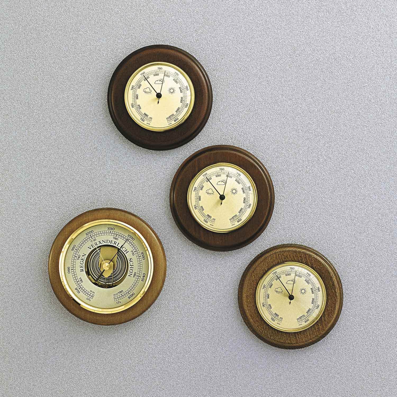 SELVA barometr, instrument pogodowy, stacja pogodowa, mechaniczny, analogowy, dąb, lakierowany rustykalnie, średnica 150 mm, średnica robocza 100 mm, do użytku na zewnątrz