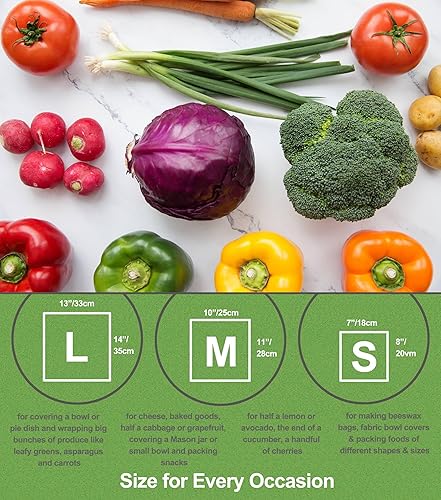 Miniatura 2 de Zelten Envolturas reutilizables de cera de abejas (6 paquetes, 3 tamaños S, M, L, con cuerda de cáñamo de 6.6ft, dos botones) sin plástico y