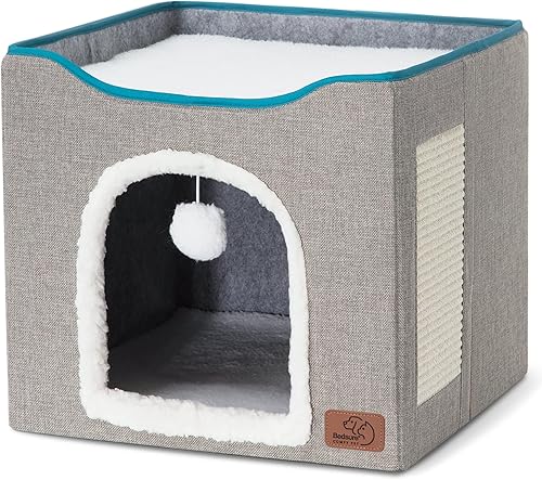 Miniatura 44 de Bedsure Casa para gatos de 2 pisos, condominios para gatos de interior con almohadilla para rascar y colgar bolas esponjosas, muebles pequeños