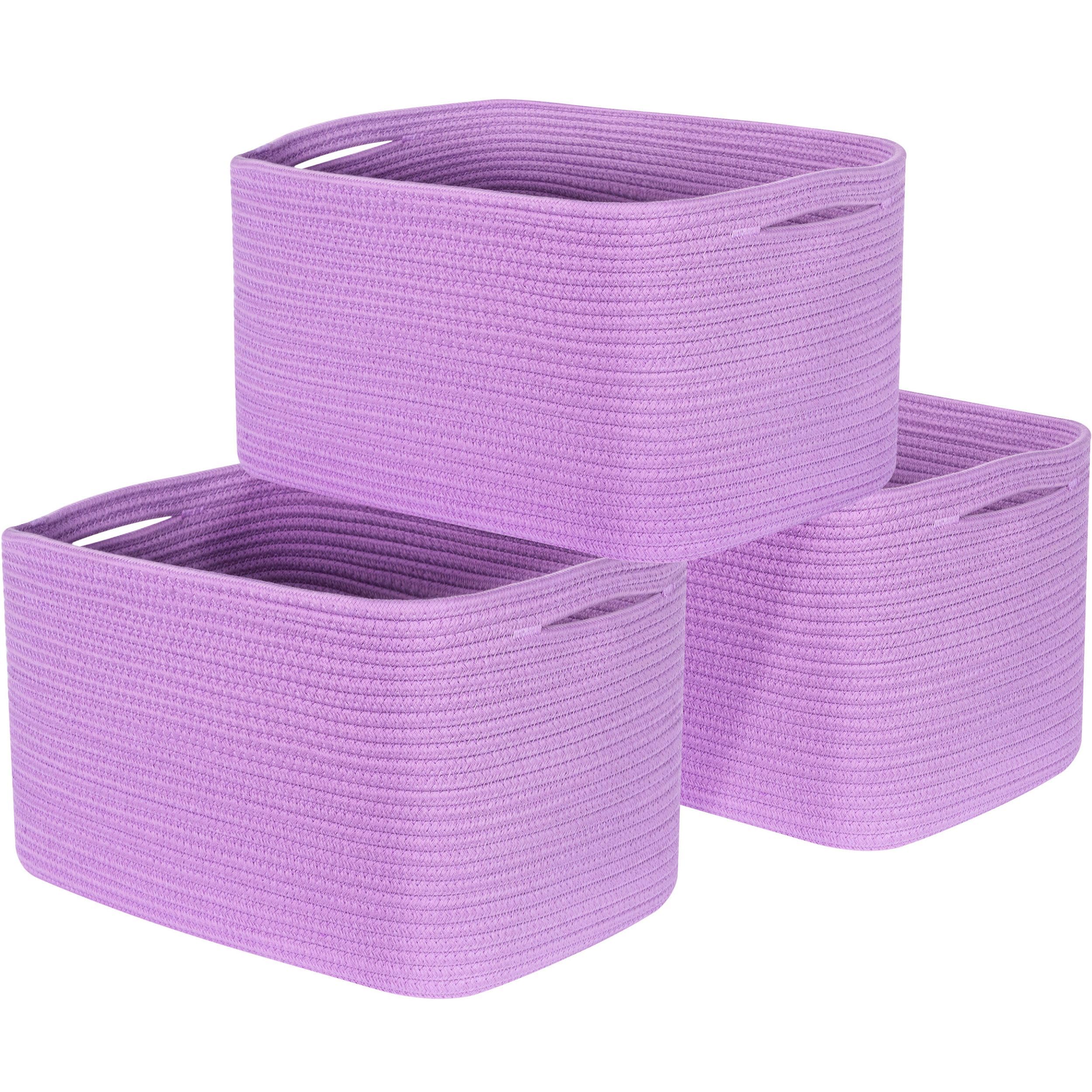 MINTWOOD Design 3-Pack Storage Baskets for Shelves, Decorative Baskets for Organizing, Woven Baskets for Storage, Book Basket Cube Storage Bin Box, Pantry Closet and Shoe Organizers, Lilac Purple