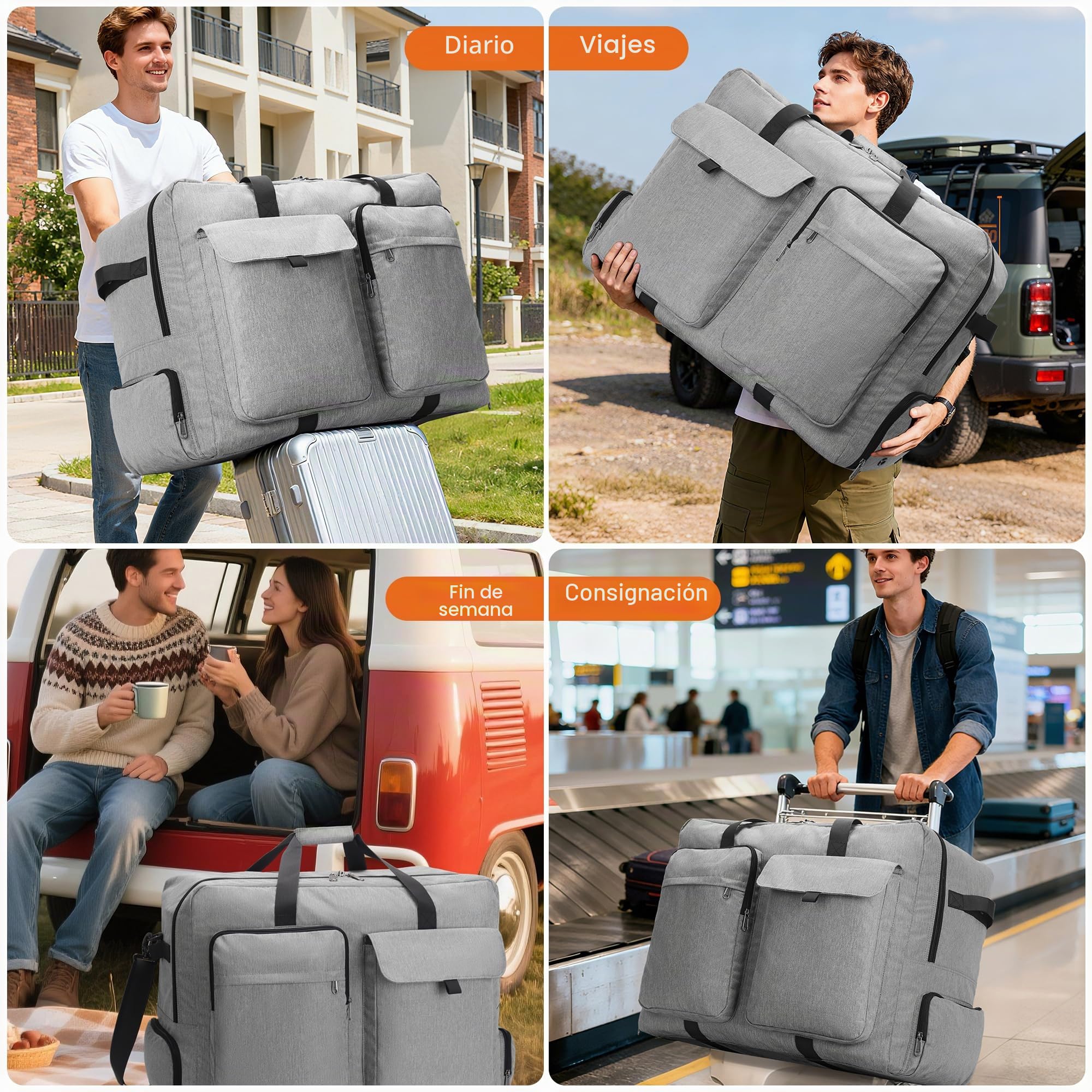 Bolsa de Viaje Plegable 100L con Compartimento para Zapatos, Resistente al Agua y al Desgarro. Bolso de Viaje para Hombre y Mujer, Ideal para Viajes, Mudanzas y Fines de Semana