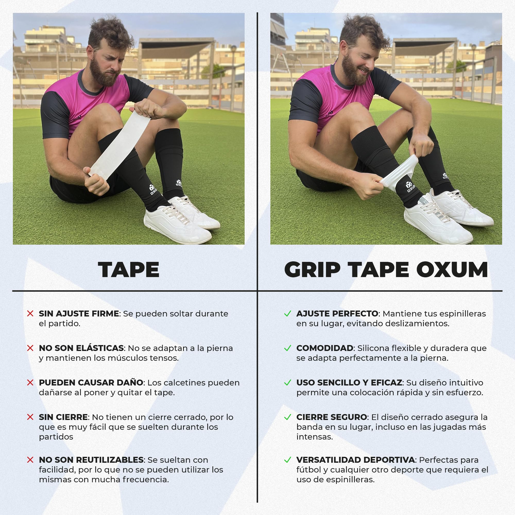 Oxum Banda Sujetaespinilleras Pro de Silicona para Fútbol - Soporte Seguro y Cómodo para Espinilleras - Sujetaespinilleras para Adultos y Niños (Grip Tapes)