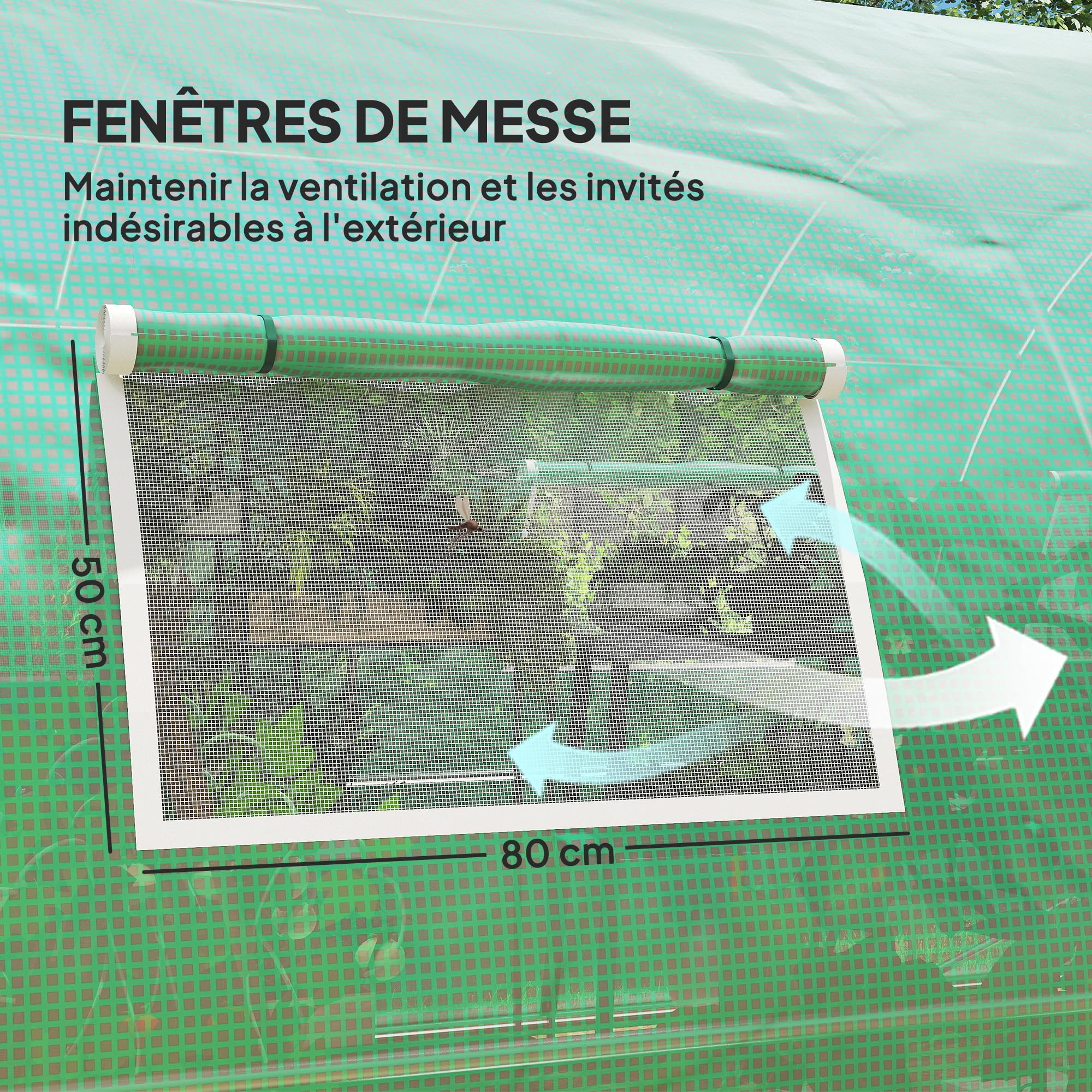 Outsunny Serre Tunnel de Jardin 18m² 600x300x200cm avec Portes et Fenêtres Moustiquaires PE Haute Densité 140g/m² Vert