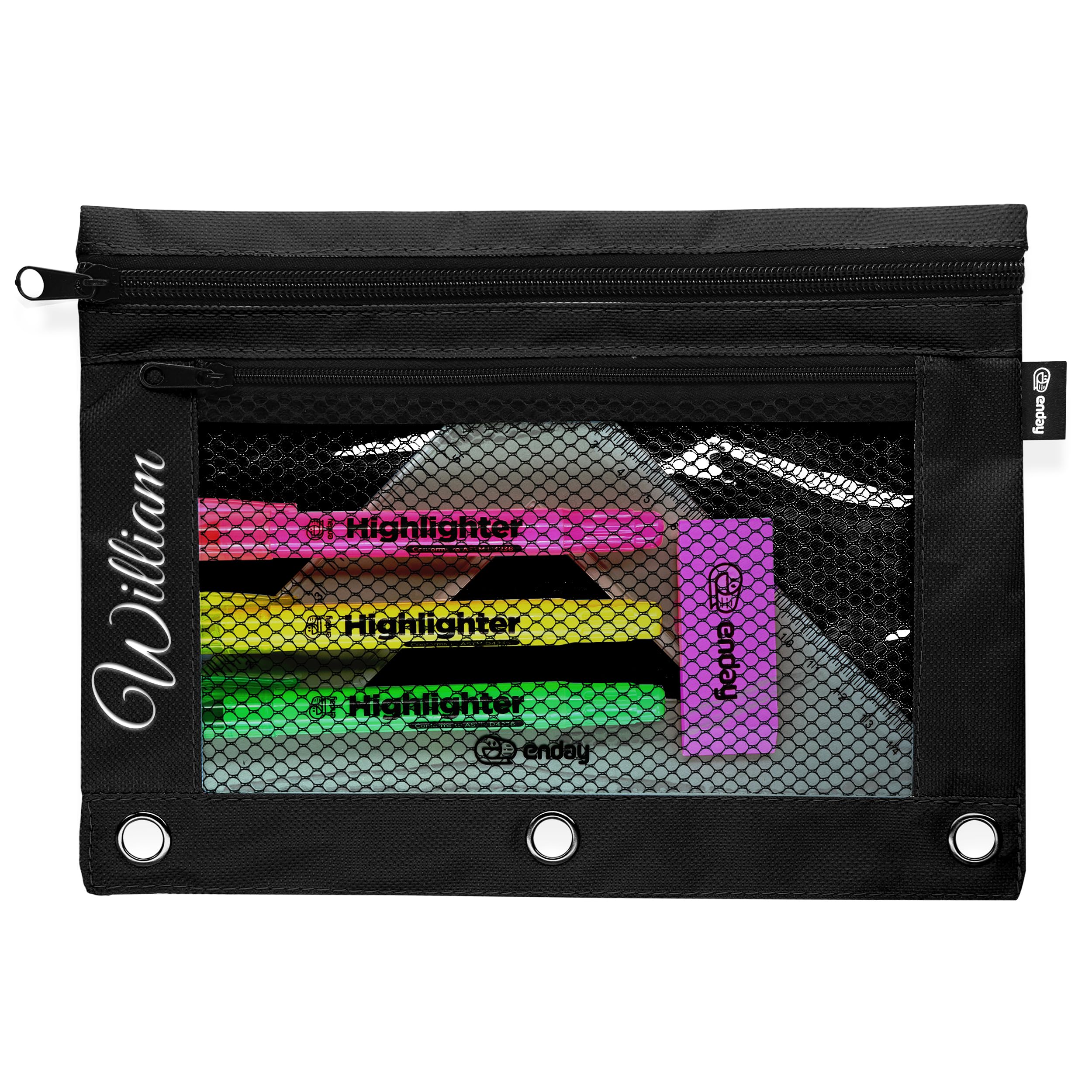 Enday Large Pencil Pouch for 3 Ring Binder Black, Mesh Zipper Pencil Case, Pen Bag/Pen Case, Small Cosmetic Bag, Storage Container, Also Available in Pink, Purple, Green, Blue, Red, Grey, 1 Pc