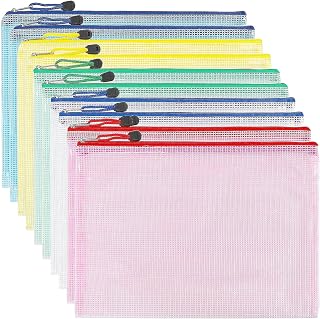 A5 Zipped Document Pouch, Transparent PVC Document Folder, Plastic Pouch, 5 Colours, Store Papers Small Objects Supplies, Cosmetics and Travel Accessories etc (10 Pieces)