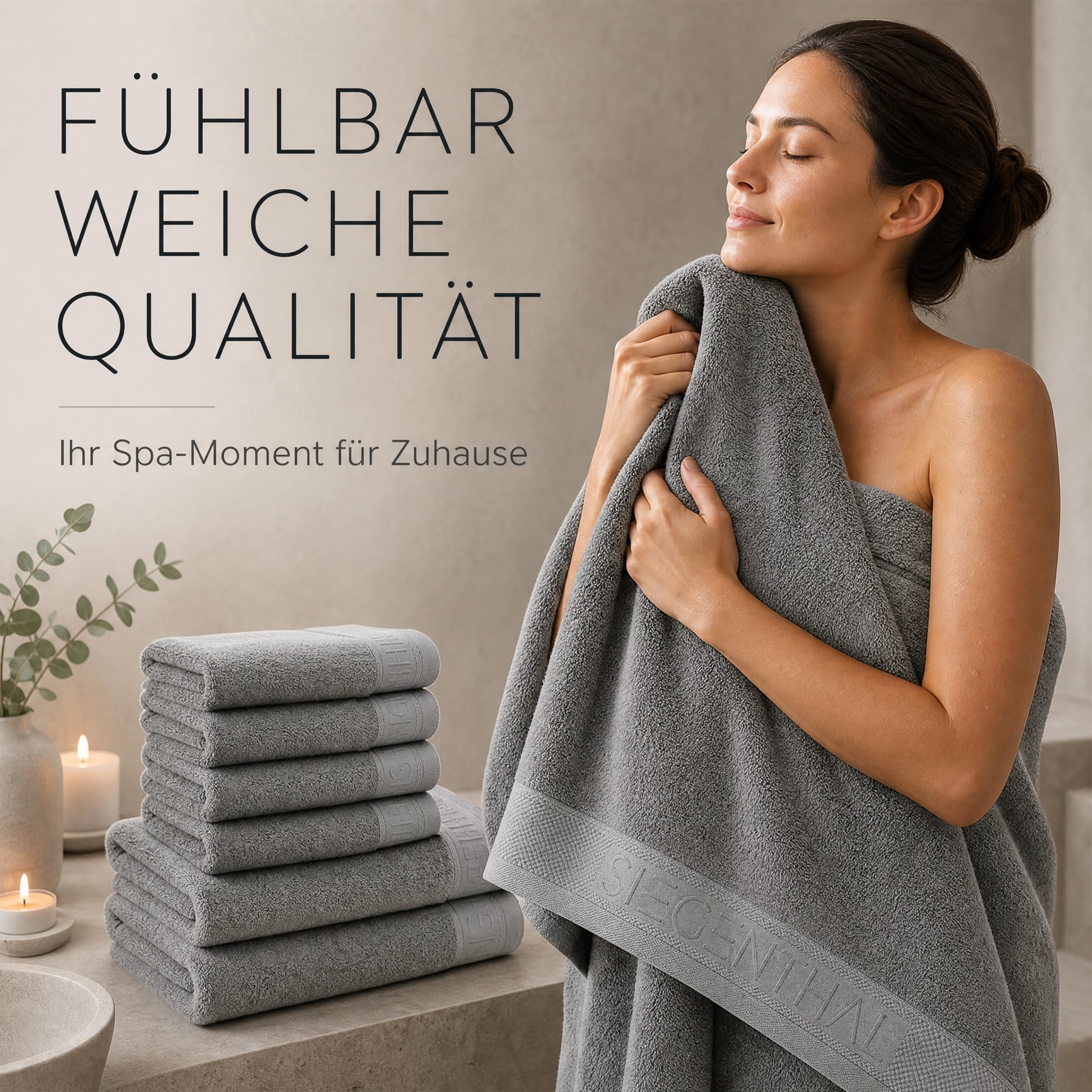 Handtuch Set 6-teilig aus 100% Baumwolle – 2 Badetücher 70x140 cm & 4 Handtücher 50x100 cm für Bad & Gäste-WC, Weich, Saugstark, Schnelltrocknend - Hellgrau