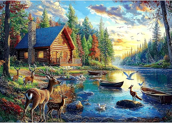 Blueforest 1000 Piece Jigsaw Puzzle for Adults Lake Lodge & Elk Landscape Puzzle Hard Impossible Difficult Challenging Puzzles for Adults, Perfect for Game Nights Family