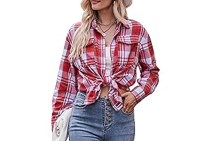 Women's Lightweight Plaid Flannel Button-Down