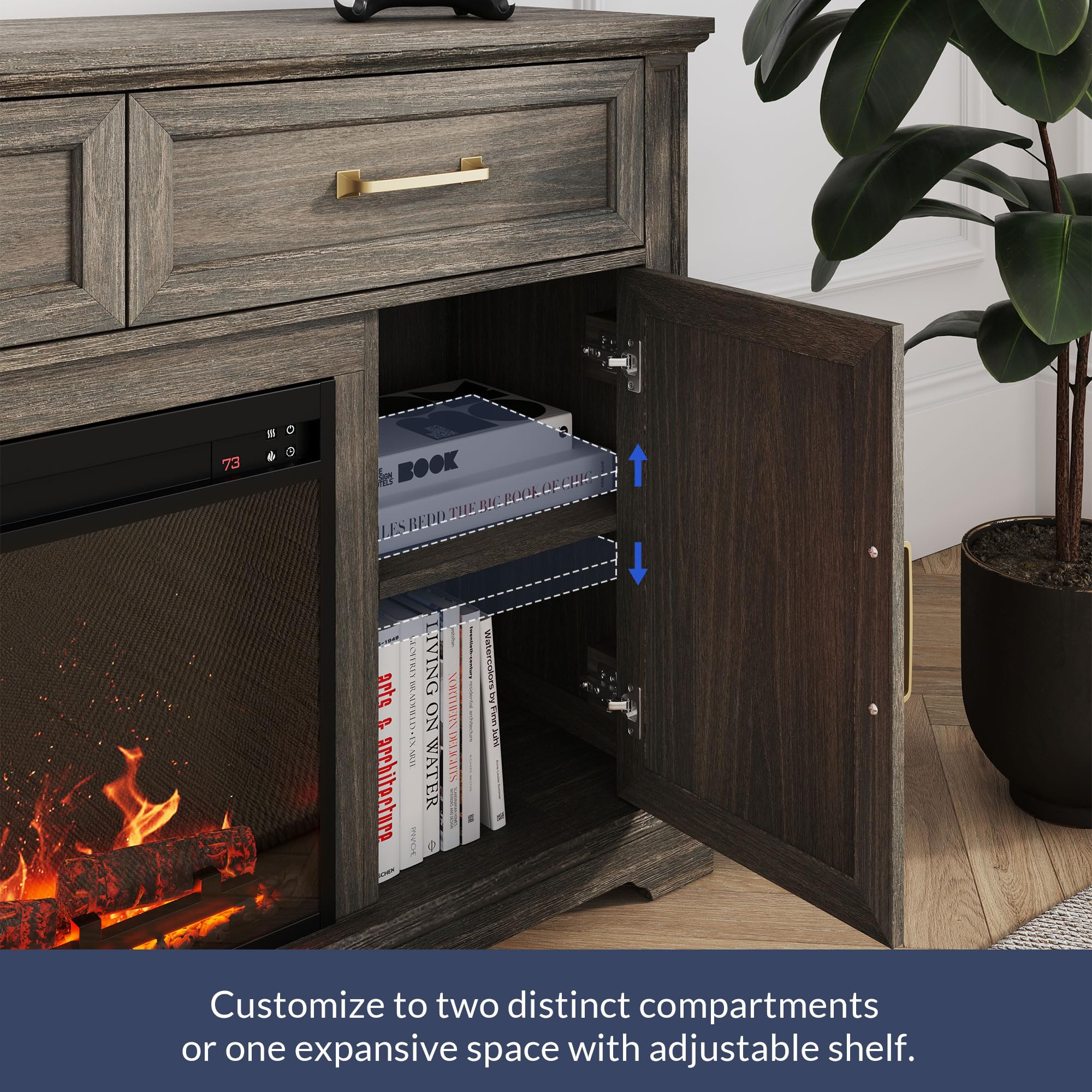 BELLEZE 70" Fireplace TV Stand For TVs Up To 75" - Media Console With LED Electric Fireplace & Storage (Black)
