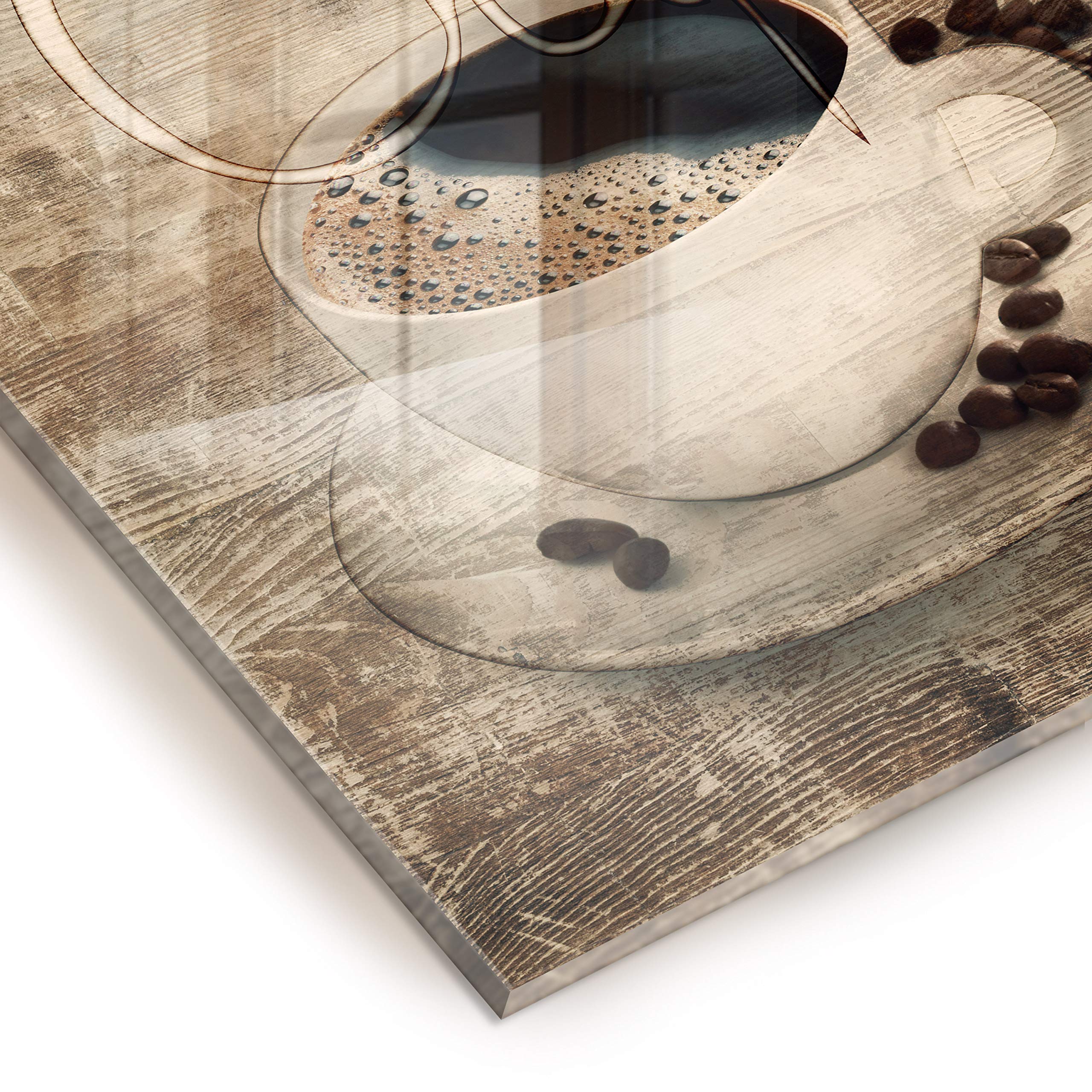 murando Spritzschutz Glas für Küche 60x60 cm Küchenrückwand Küchenspritzschutz Fliesenschutz Glasbild Dekoglas Küchenspiegel Glasrückwand Holz Bretter Kaffee Coffee Vintage Retro -