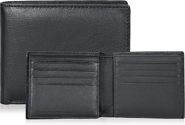 Amazon Brand - Eono Slim RFID Wallets for Men - Genuine Black Leather Handmade Wallet Multi Card Holder Wallet