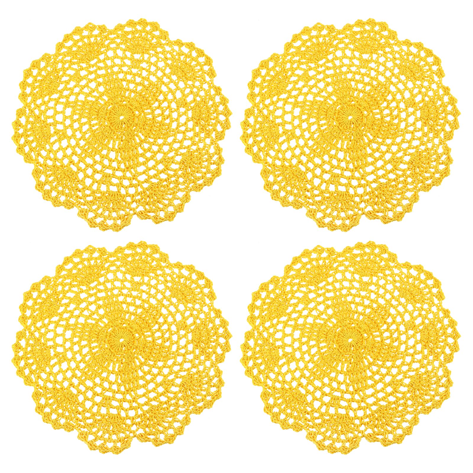 sourcing map Lace Doilies, 4pcs 8" - Cotton Woven Round Crochet Coaster, Floral Design Fabric Handmade Placemat for Drink Wedding Party Decoration (Yellow)