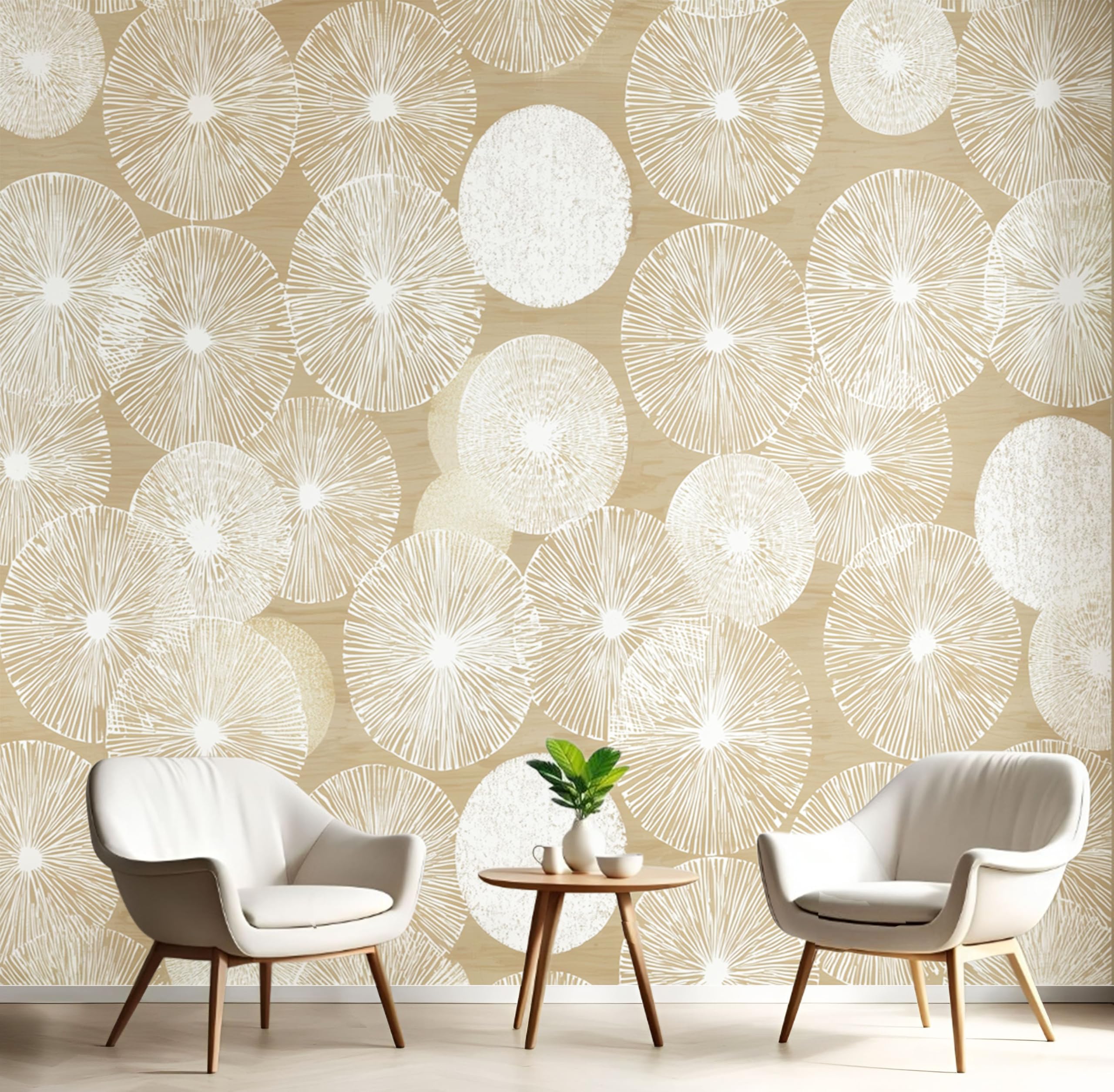 Papier peint panoramique salon et chambre motif rayures rétro poster géant ambiance chaleureuse tan