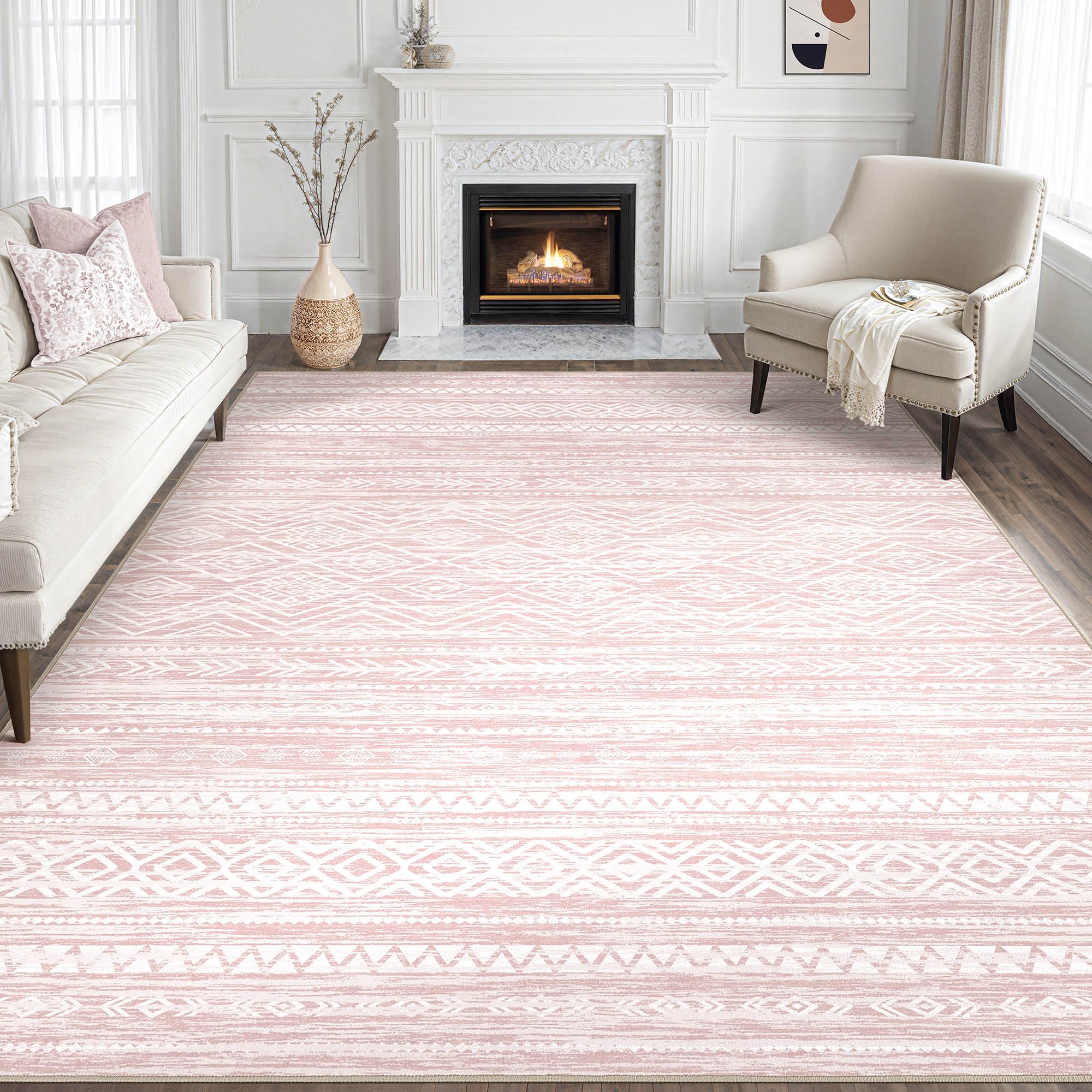 Photo 1 of *** MINOR STAIN ***Tortania Area Rug Living Room Rugs- 8x12 Washable Large Soft Neutral Boho Moroccan Bohemian Farmhouse Rug Indoor Floor Carpet for Bedroom Under Dining Table Home Office Decor - Pink